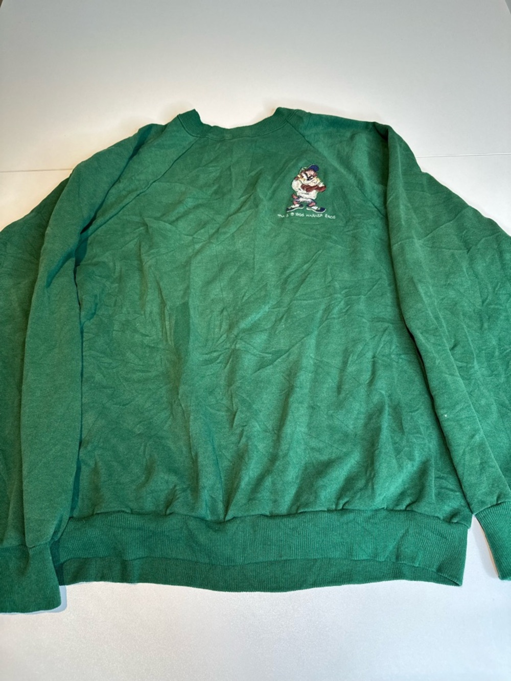 Hanes Green Crewneck Sweatshirt with Embroidered Cartoon
